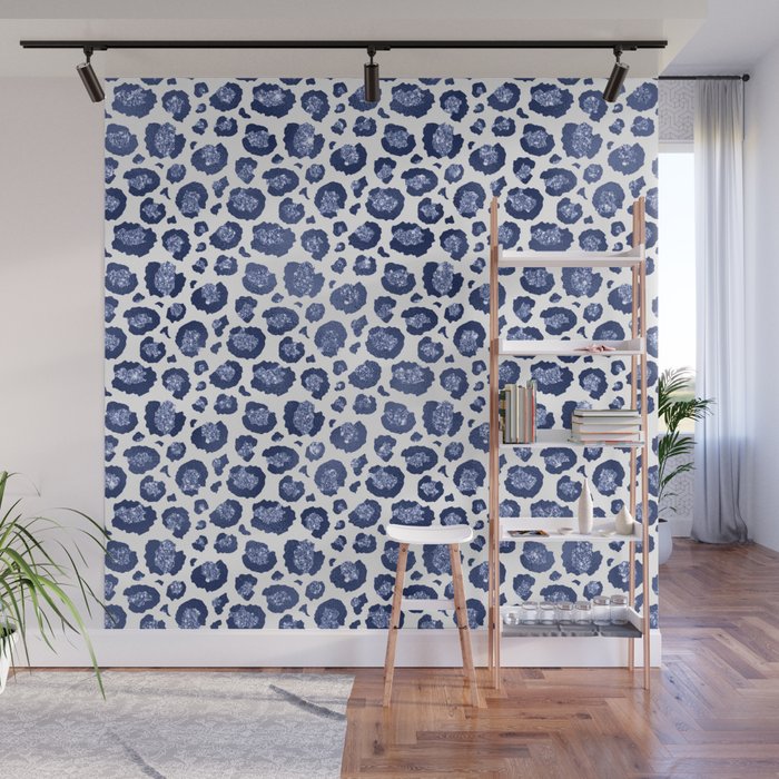 Blue & White Leopard Print  Wall Mural Gallery Image 1