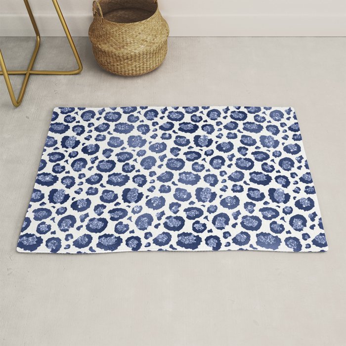 Blue & White Leopard Print  Rug Gallery Image 1
