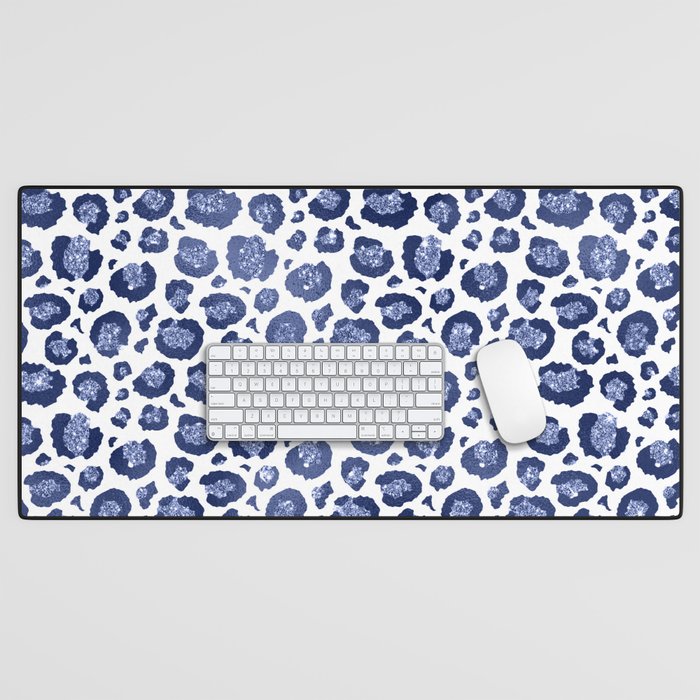 Blue & White Leopard Print  Desk Mat Gallery Image 1
