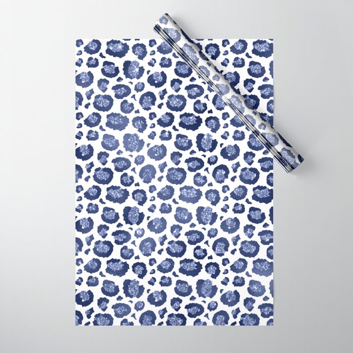 Blue & White Leopard Print  Wrapping Paper Gallery Image 1