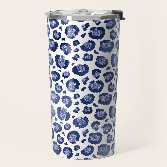 Blue & White Leopard Print  Travel Mug Gallery Image 2