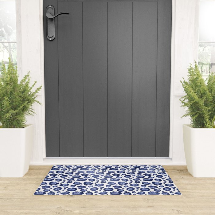 Blue & White Leopard Print  Welcome Mat Gallery Image 3