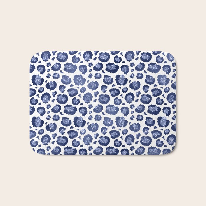Blue & White Leopard Print  Bath Mat Gallery Image 1