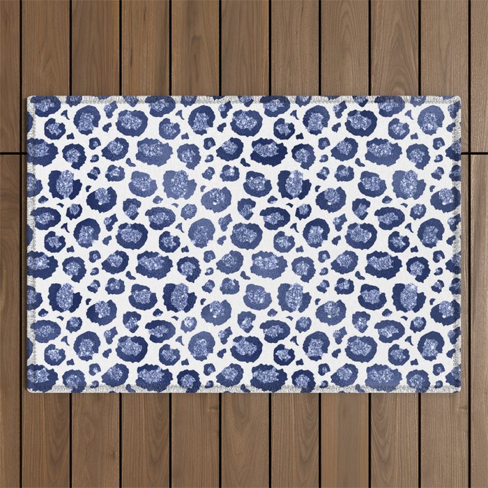 Blue & White Leopard Print  Outdoor Rug Gallery Image 1
