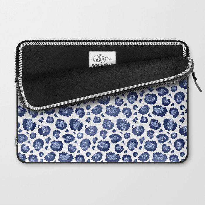 Blue & White Leopard Print  Laptop Sleeve Gallery Image 2