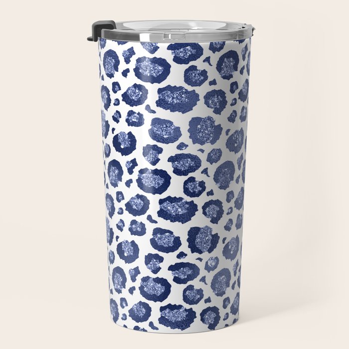 Blue & White Leopard Print  Travel Mug Gallery Image 3