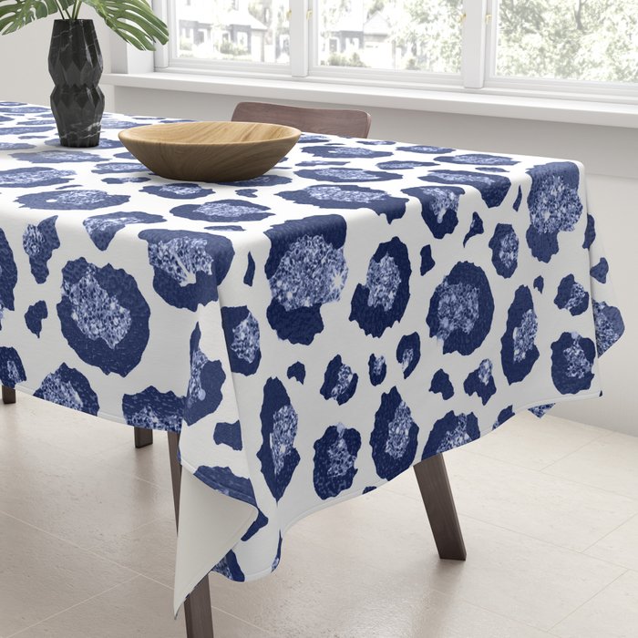 Blue & White Leopard Print  Tablecloth Gallery Image 3