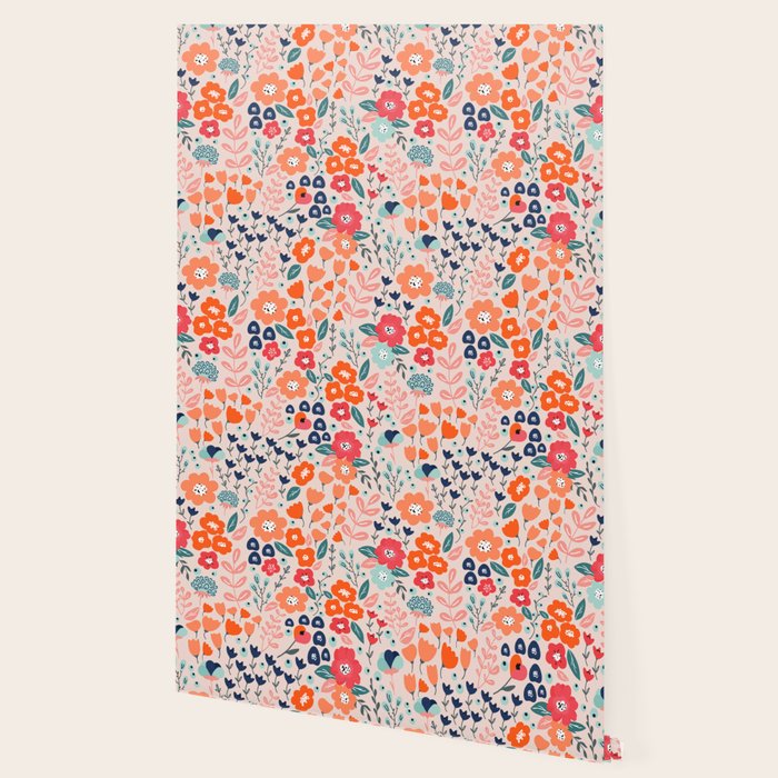 Ditsy Florals, Pink, Orange, Teal, Navy Wallpaper Gallery Image 2