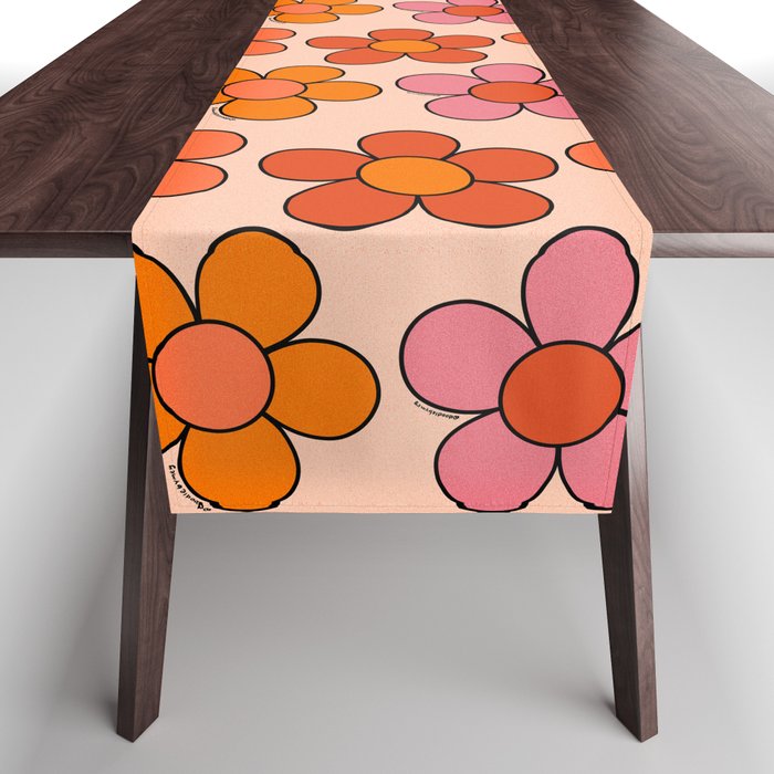 Groovy Flowers Print in Pink Table Runner Gallery Image 1