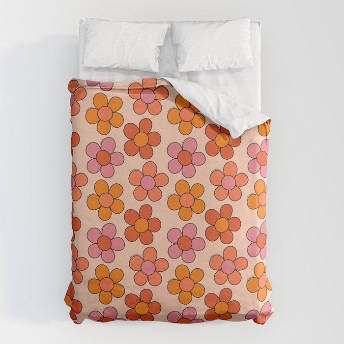 Groovy Flowers Print in Pink Duvet Cover Gallery Image 6