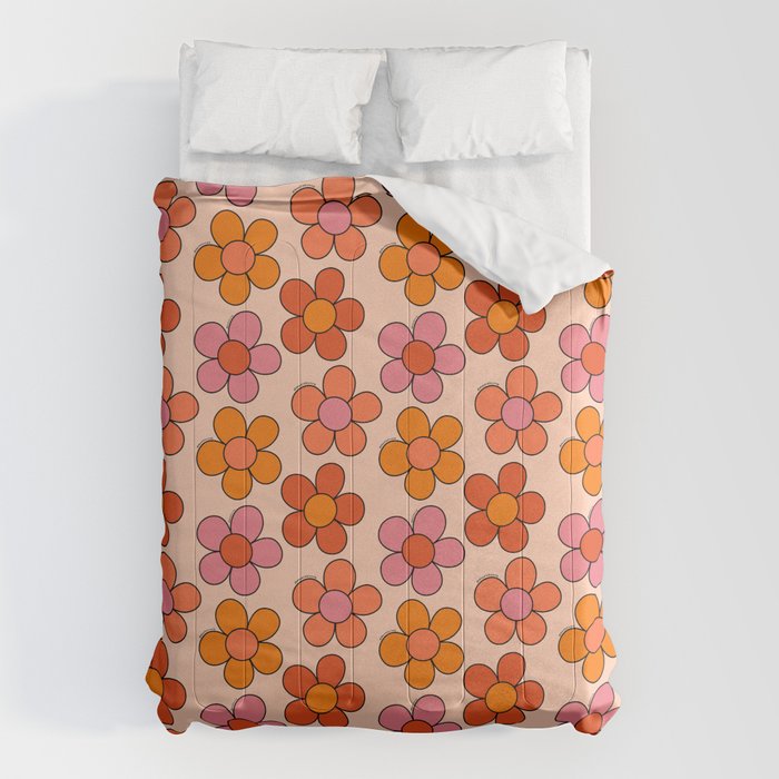 Groovy Flowers Print in Pink Comforter Gallery Image 6