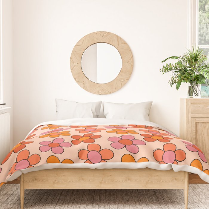 Groovy Flowers Print in Pink Duvet Cover Gallery Image 3