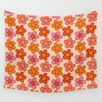 Groovy Flowers Print in Pink Wall Tapestry Gallery Image 4