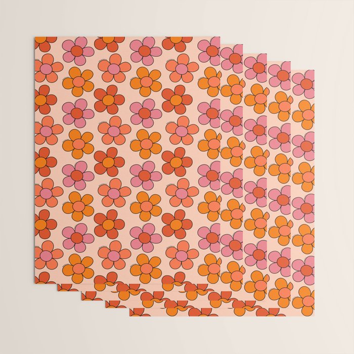 Groovy Flowers Print in Pink Wrapping Paper Gallery Image 3
