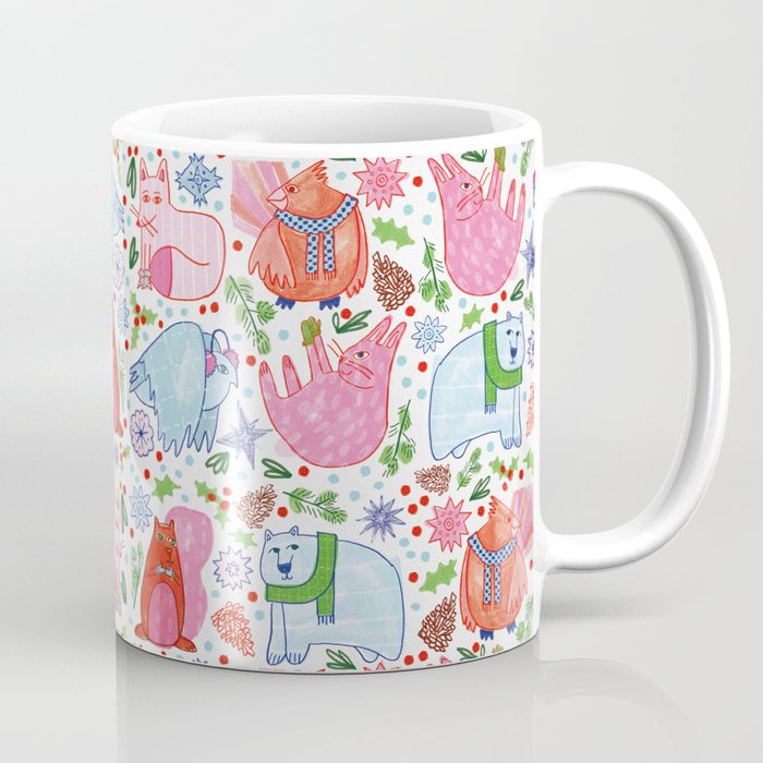 Winter Forest Woodland Animals in Pink & Blue Coffee Mug Gallery Image 1