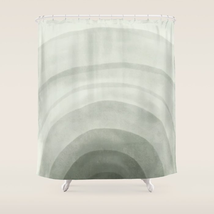 Sage green abstract watercolor rainbow Shower Curtain Gallery Image 1