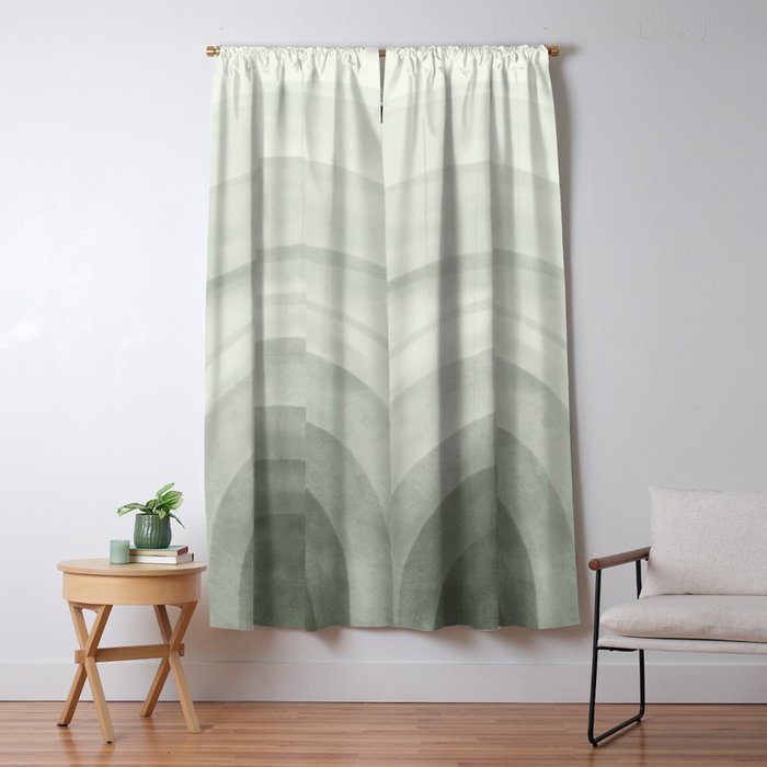 Sage green abstract watercolor rainbow Window Curtain Gallery Image 5