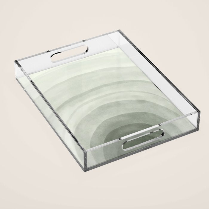 Sage green abstract watercolor rainbow Acrylic Tray Gallery Image 1