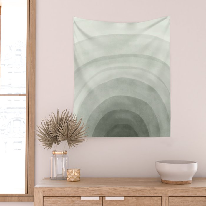 Sage green abstract watercolor rainbow Wall Tapestry Gallery Image 2