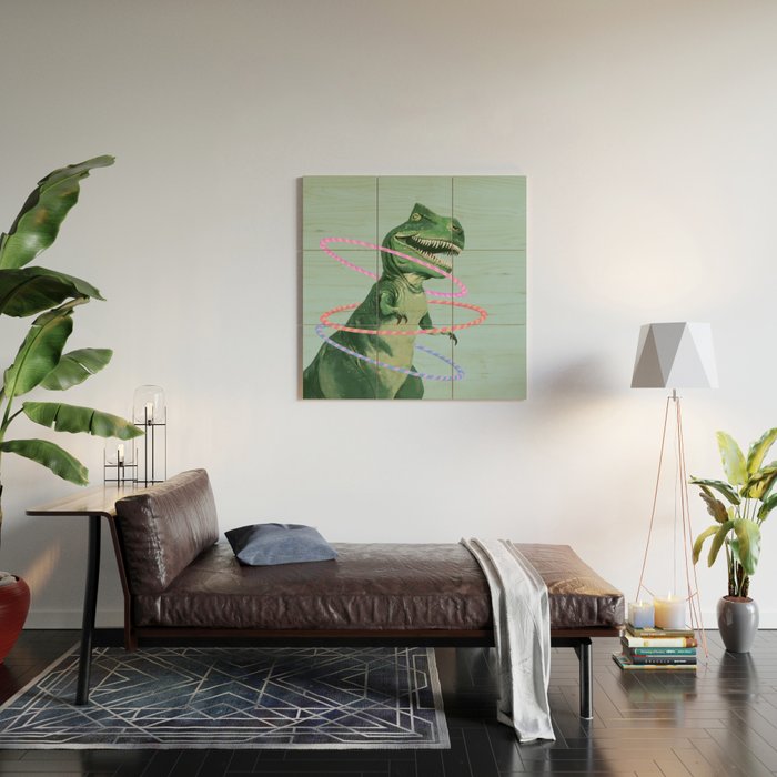 T-Rex the Hula Dancer in Green Wood Wall Art Gallery Image 2