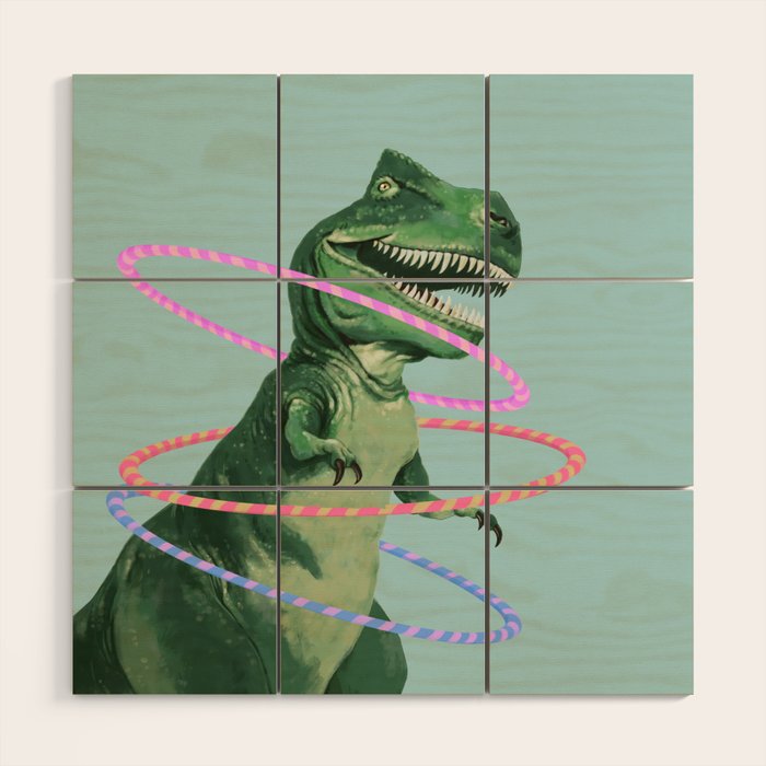 T-Rex the Hula Dancer in Green Wood Wall Art Gallery Image 1