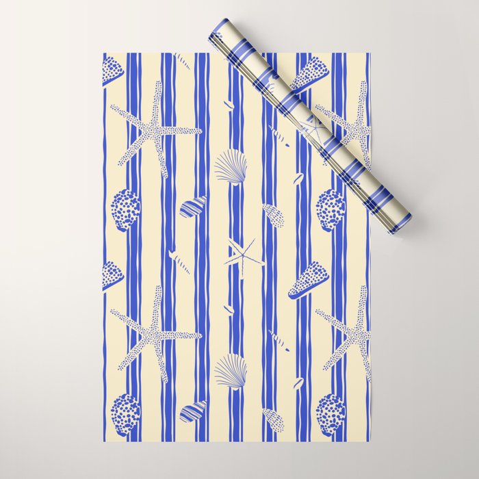 Vintage marine sea shell summer art pattern Wrapping Paper Gallery Image 1