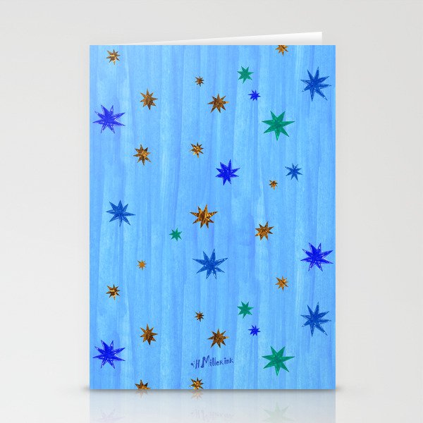 Celestial Star Twinkle in Blue Watercolor Stationery Card Gallery Image 1