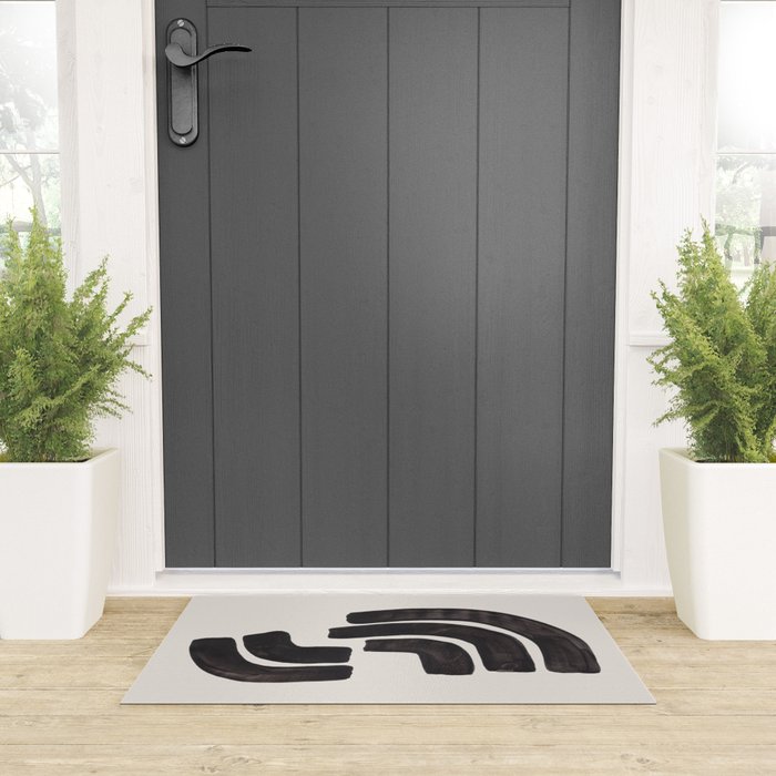 Turn Around Couple Mid Century Modern Minimalist Black Ink Painting Funky Tribal Welcome Mat Gallery Image 3
