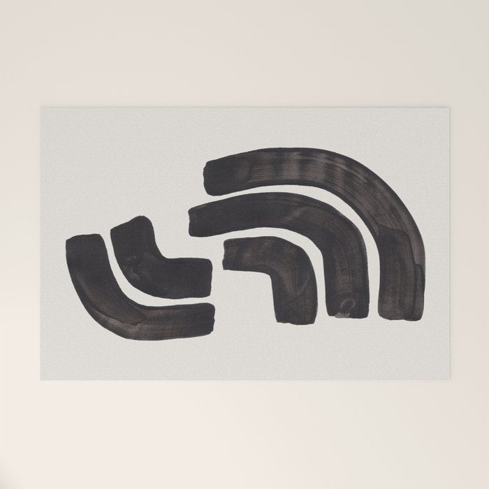Turn Around Couple Mid Century Modern Minimalist Black Ink Painting Funky Tribal Welcome Mat Gallery Image 1