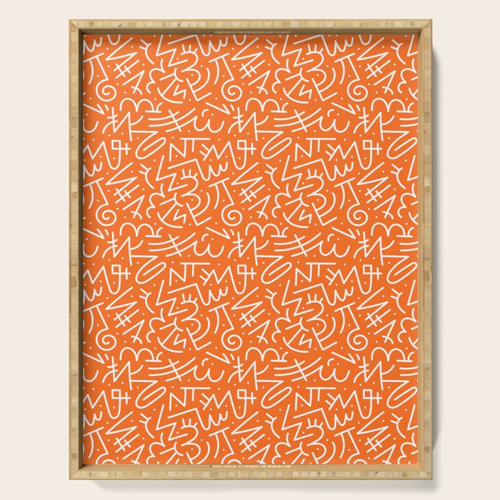 Colorful abstract fun line doodle art pattern Serving Tray Gallery Image 1