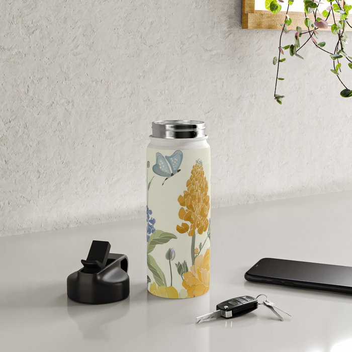 Wildflowers and Butterflies, Floral Prints, Yellow and Blue Water Bottle Gallery Image 4