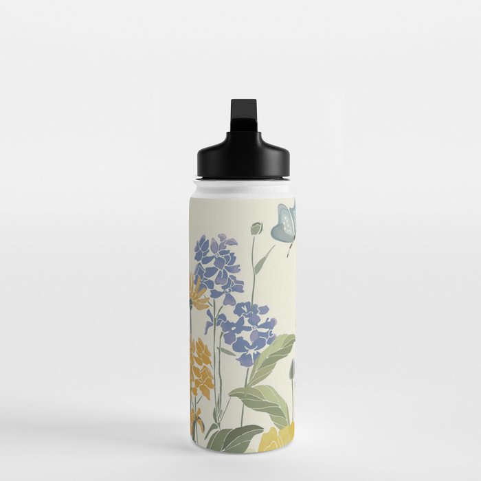 Wildflowers and Butterflies, Floral Prints, Yellow and Blue Water Bottle Gallery Image 3