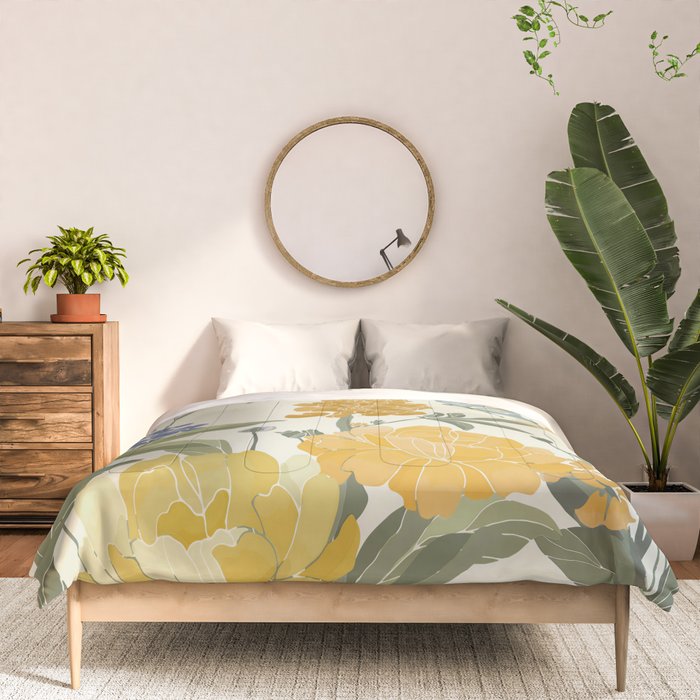 Wildflowers and Butterflies, Floral Prints, Yellow and Blue Comforter Gallery Image 3