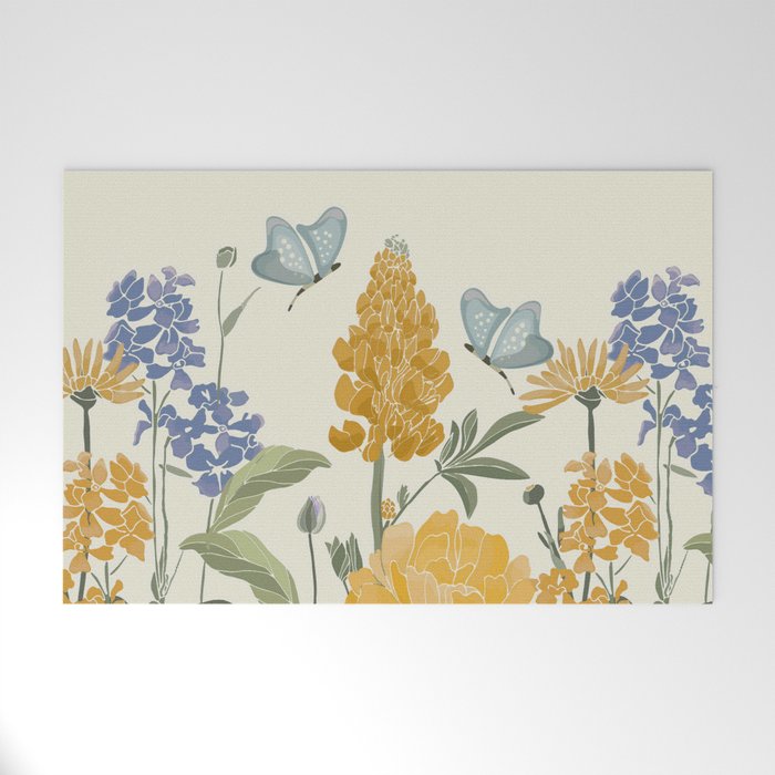 Wildflowers and Butterflies, Floral Prints, Yellow and Blue Welcome Mat Gallery Image 1