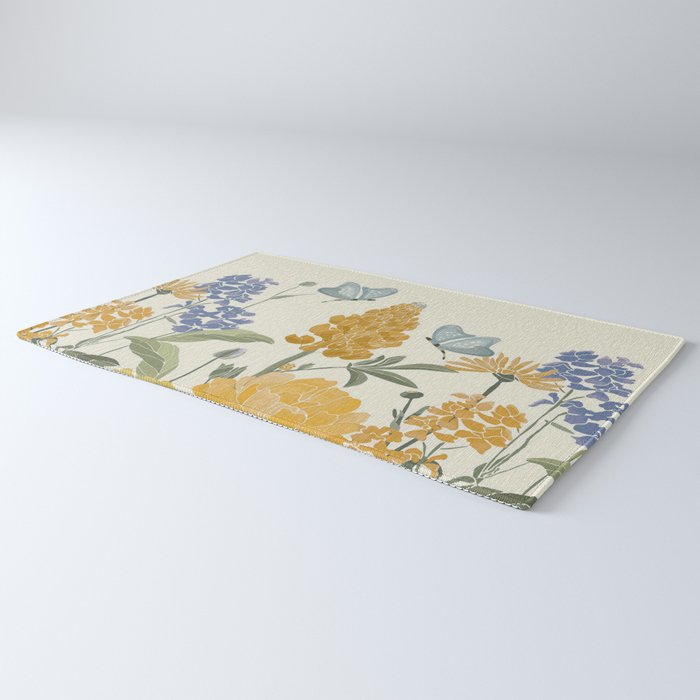 Wildflowers and Butterflies, Floral Prints, Yellow and Blue Rug Gallery Image 3