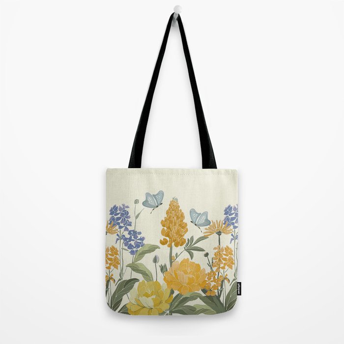 Wildflowers and Butterflies, Floral Prints, Yellow and Blue Tote Bag Gallery Image 2