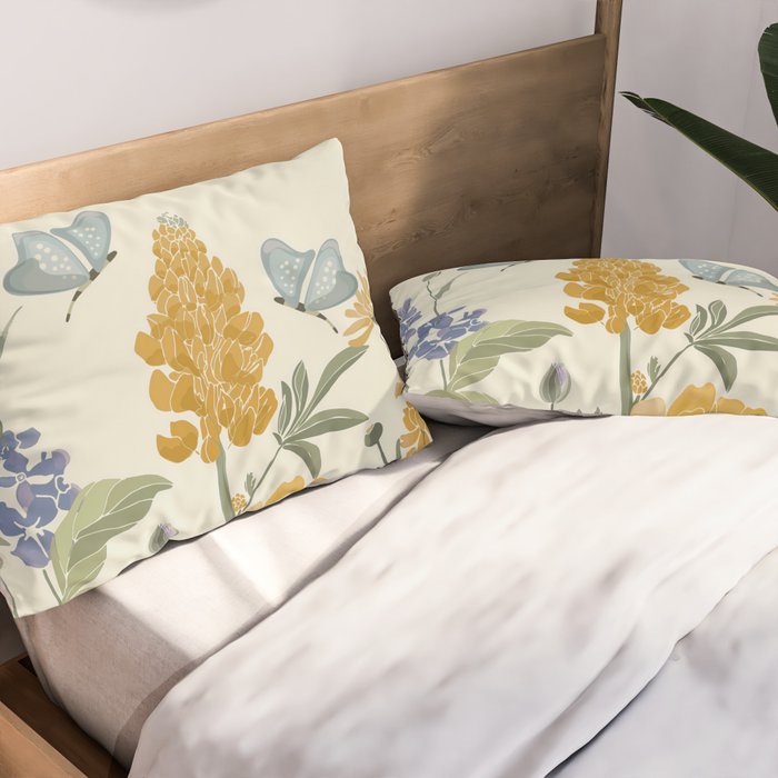 Wildflowers and Butterflies, Floral Prints, Yellow and Blue Pillow Sham Gallery Image 2
