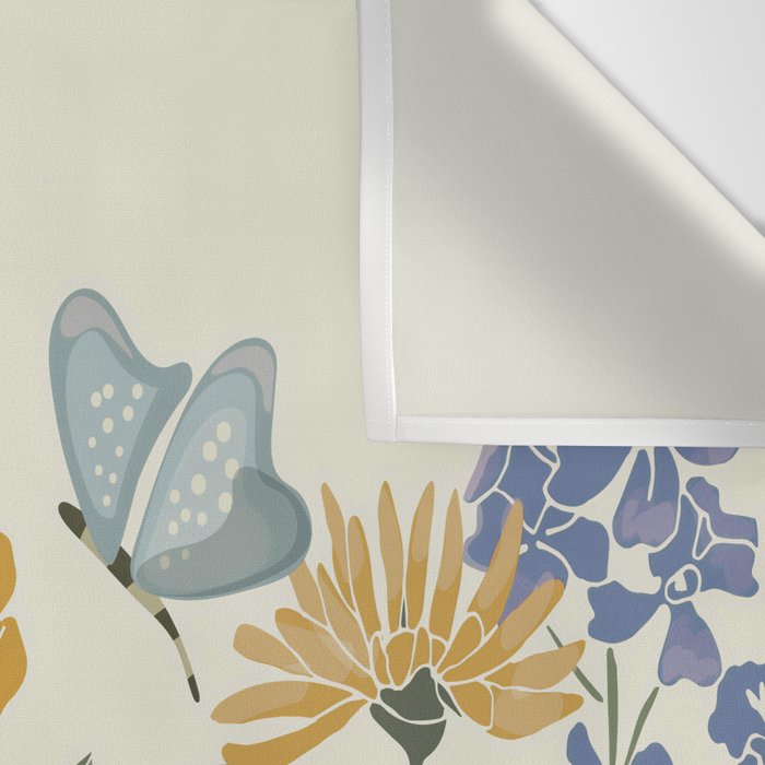 Wildflowers and Butterflies, Floral Prints, Yellow and Blue Wall Tapestry Gallery Image 3