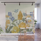 Wildflowers and Butterflies, Floral Prints, Yellow and Blue Wall Mural Gallery Image 1