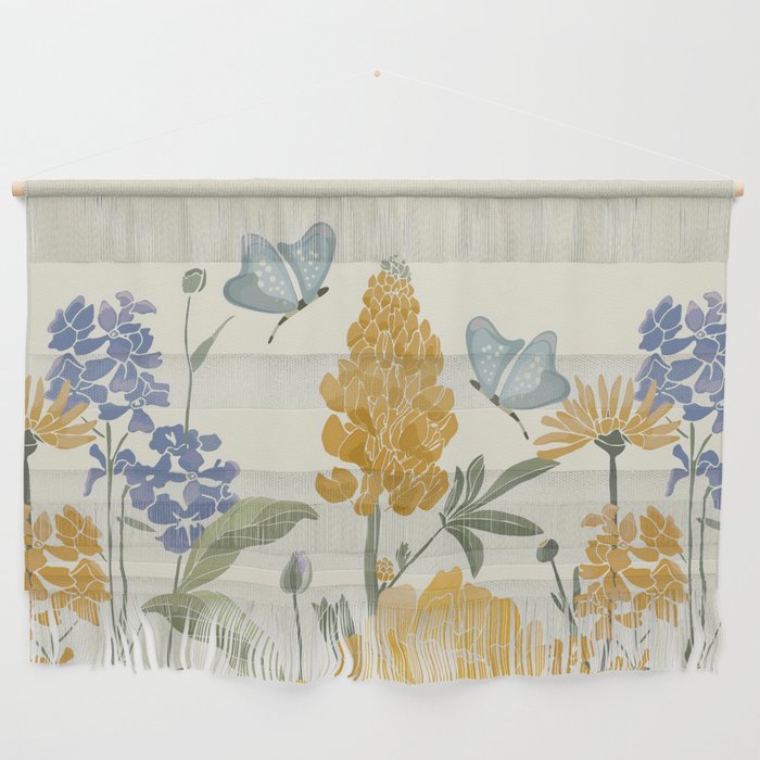 Wildflowers and Butterflies, Floral Prints, Yellow and Blue Wall Hanging Gallery Image 1