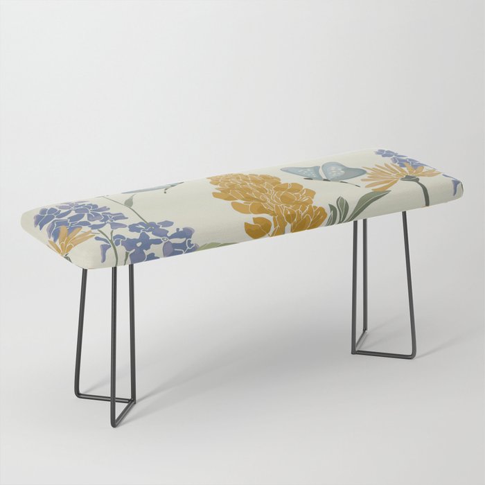 Wildflowers and Butterflies, Floral Prints, Yellow and Blue Bench Gallery Image 1