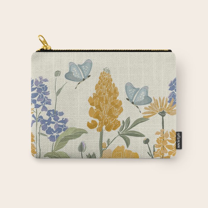 Wildflowers and Butterflies, Floral Prints, Yellow and Blue Carry All Pouch Gallery Image 1