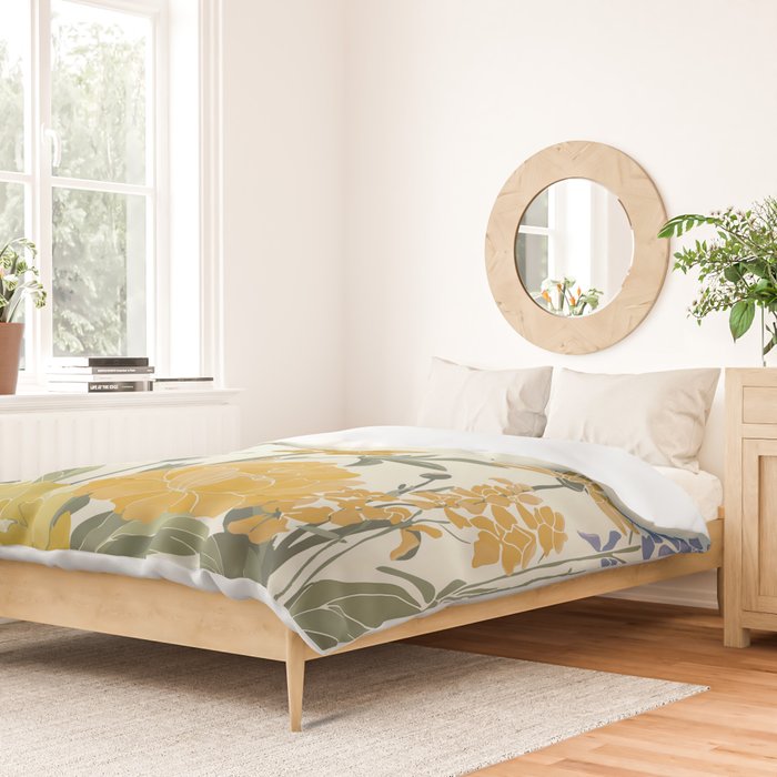 Wildflowers and Butterflies, Floral Prints, Yellow and Blue Duvet Cover Gallery Image 2
