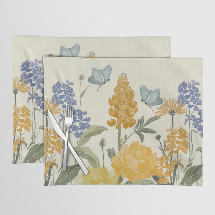 Wildflowers and Butterflies, Floral Prints, Yellow and Blue Placemat Gallery Image 1