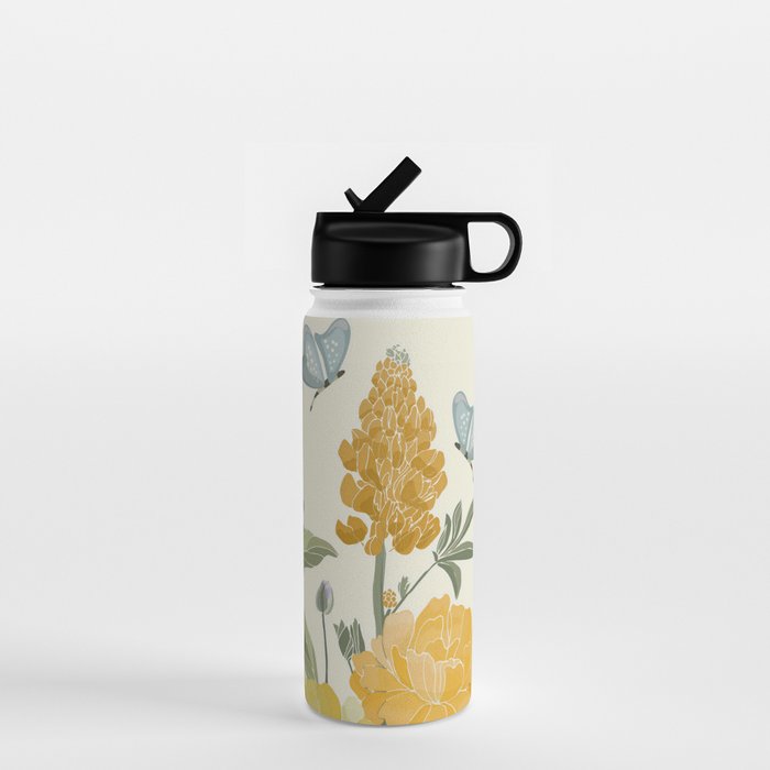 Wildflowers and Butterflies, Floral Prints, Yellow and Blue Water Bottle Gallery Image 1