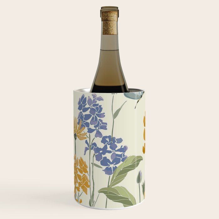 Wildflowers and Butterflies, Floral Prints, Yellow and Blue Wine Chiller Gallery Image 2