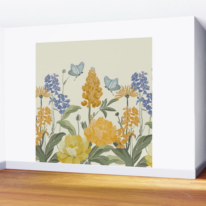 Wildflowers and Butterflies, Floral Prints, Yellow and Blue Wall Mural Gallery Image 2