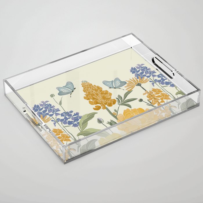 Wildflowers and Butterflies, Floral Prints, Yellow and Blue Acrylic Tray Gallery Image 1