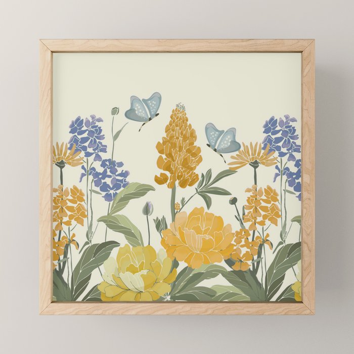 Wildflowers and Butterflies, Floral Prints, Yellow and Blue Mini Art Print Gallery Image 1