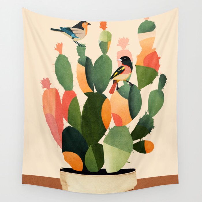 Cactus & Birds 1 Wall Tapestry Gallery Image 1